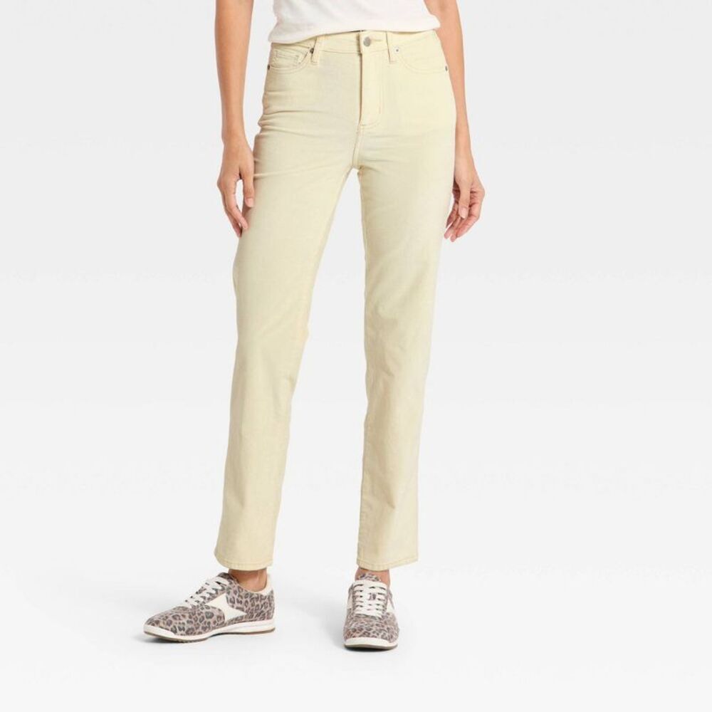 Women's Everyday High-Rise Straight Velvet Pants - Universal Thread White 6